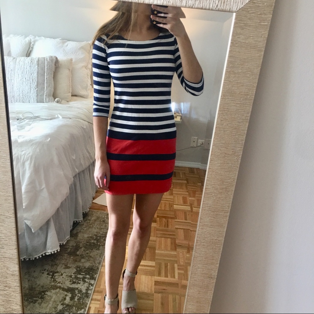 Banana Republic Red White & Navy Blue Striped T-shirt Dress